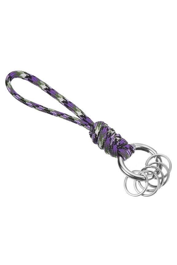 4" Paracord Lanyard Keychain with Flat KeyRings Braided Lanyard Wrist Strap, Camo Purple