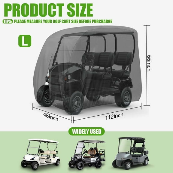 4 Passenger Waterproof  Cart Cover Fits EZGO Club Car  - Black