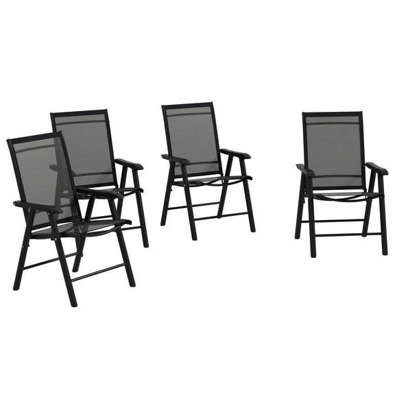 4 Patio Folding Chair , Stackable Outdoor Sling Armrest Chairs. Tough Metal Frame, No Assembly Required, Black. Ideal For Lawn, Camping, Dining, Beach. 22.24" Long X 25.62" Wide 37" High, 242 Lbs