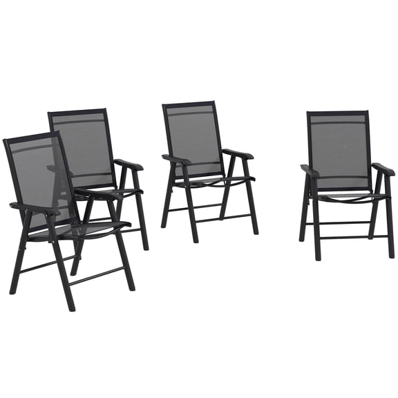 Of 4 Patio Folding Chairs, Stackable Outdoor Sling Dining Chairs With Arms. Metal Character, No Assembly, Black. Great For Lawn, Camping, Dining, Beach. 22.61"l X 24.68"w 37"h, 242 Lbs Weight