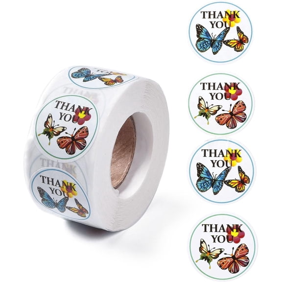 4 Patterns Butterfly Round Dot Self Adhesive Paper Stickers Insect Thank You Gift Decals for Party Decorative Presents Colorful 25mm DIY