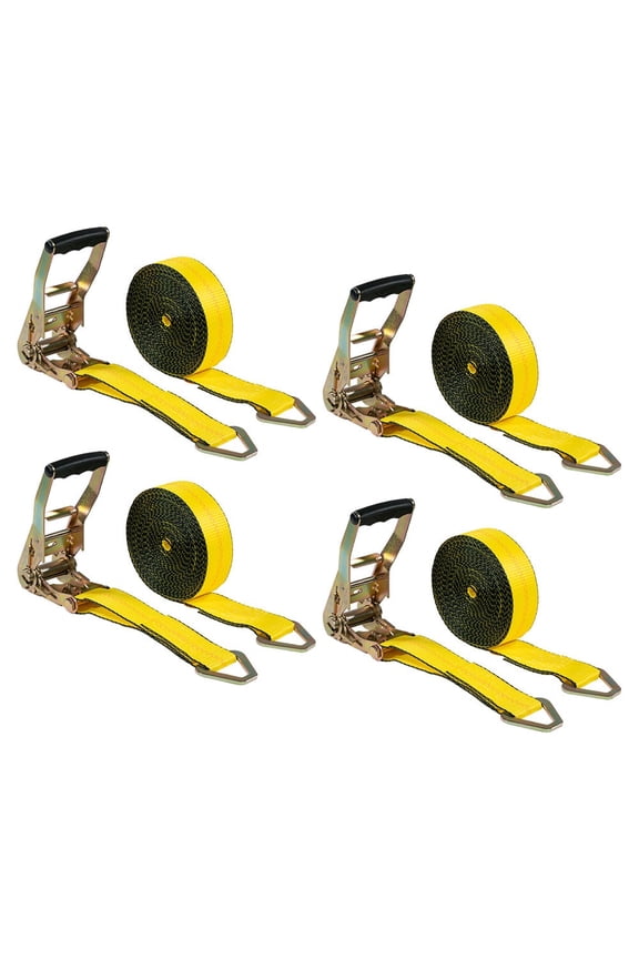 4 Paxk 2" x 30' Ratchet Straps w/ Delta Ring - 3,333 lbs WLL Yellow Car Tie Down Straps Heavy-Duty Tow Straps for Trailers Truck