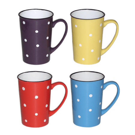 4 Pc 14oz Multi-Color Ceramic Coffee Mug Set, Polka Dot