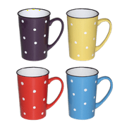 4 Pc 14oz Multi-Color Ceramic Coffee Mug Set, Polka Dot