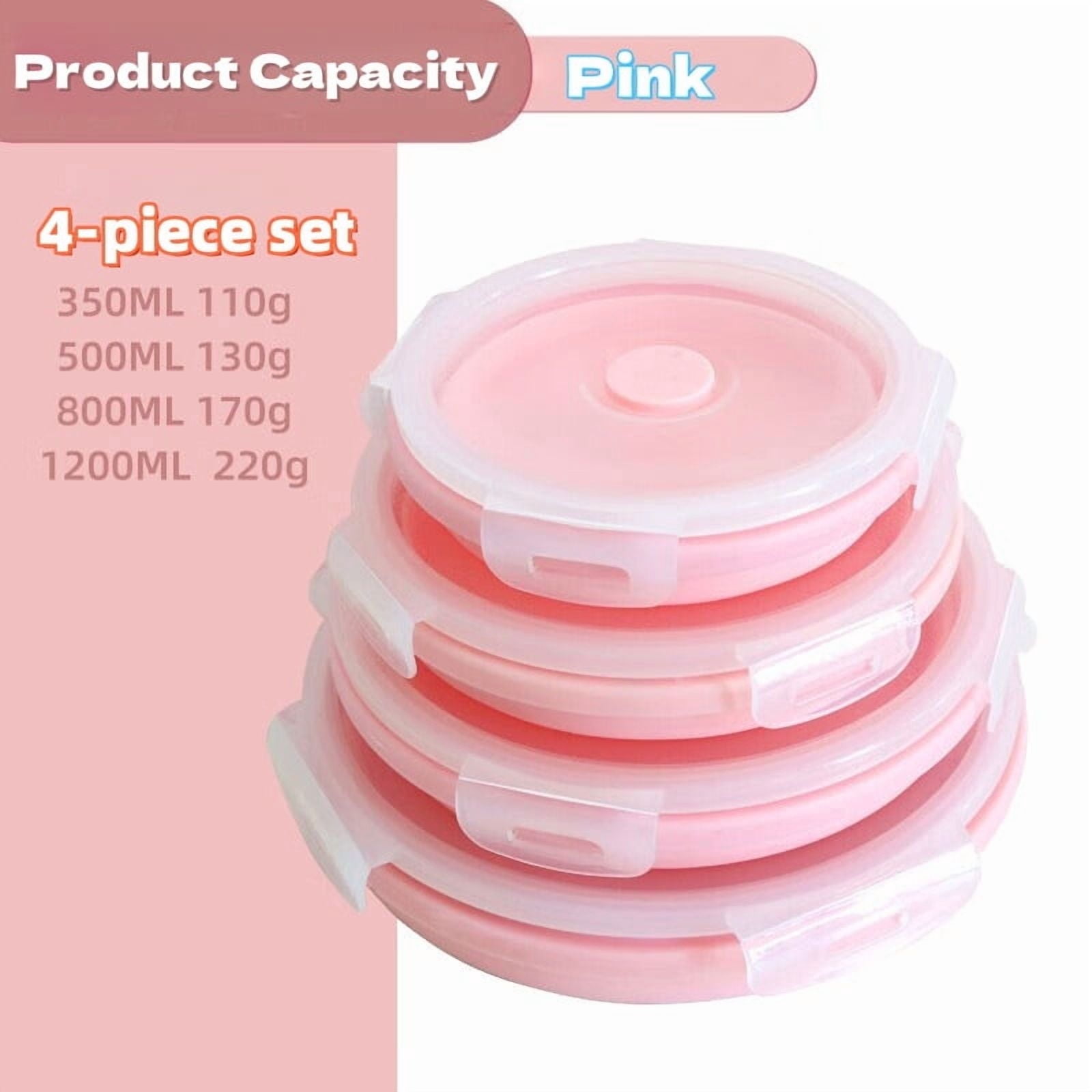 HOCHETOU Pink Silicone Stackable Food Storage Containers (4 Count ...