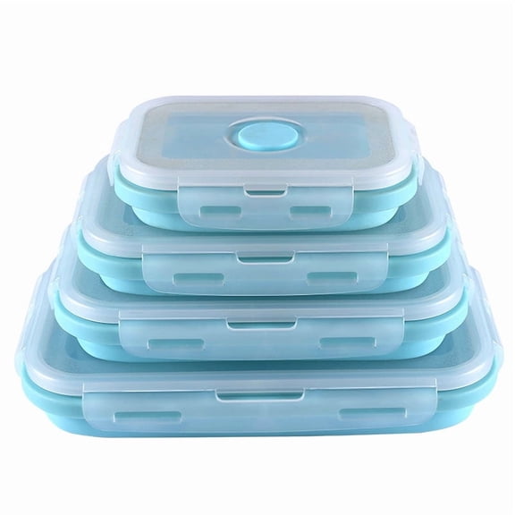 HOCHETOU Blue Silicone Rubber Stackable Cookie Food Storage Containers, 4 Count
