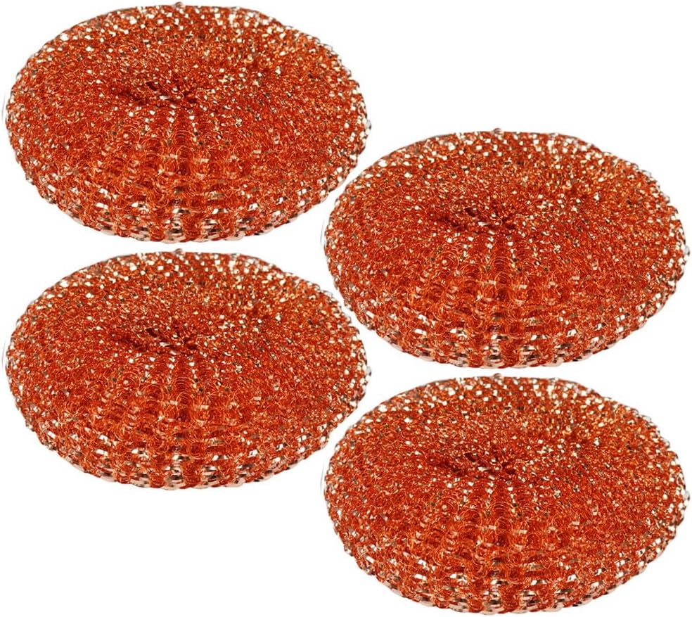 4 Pc Copper Scrubber Scourer Wire Mesh Wool Pad Scrub Cleaning Dish Pan