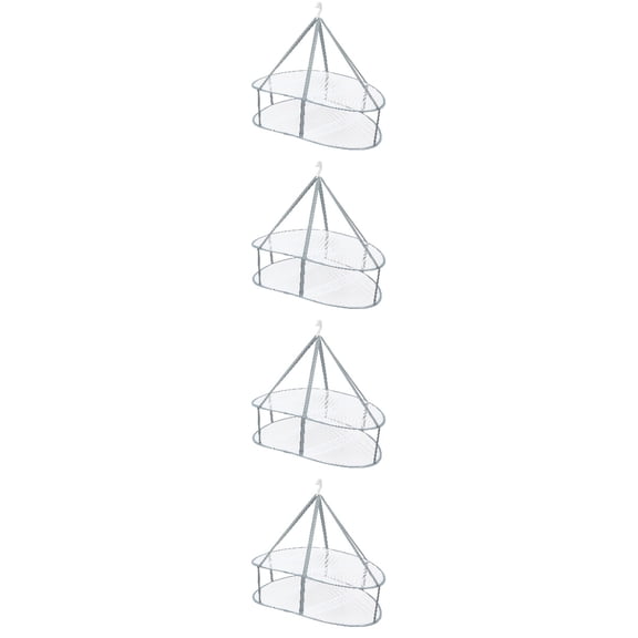 4 Pc Drying Rack Clothes Hanging Net Laundry Hampers Hanger Foldable White Fabric