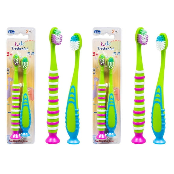 4 Pc Extra Soft Bristles Toothbrush Toddlers Little Children Kids Suction Cup