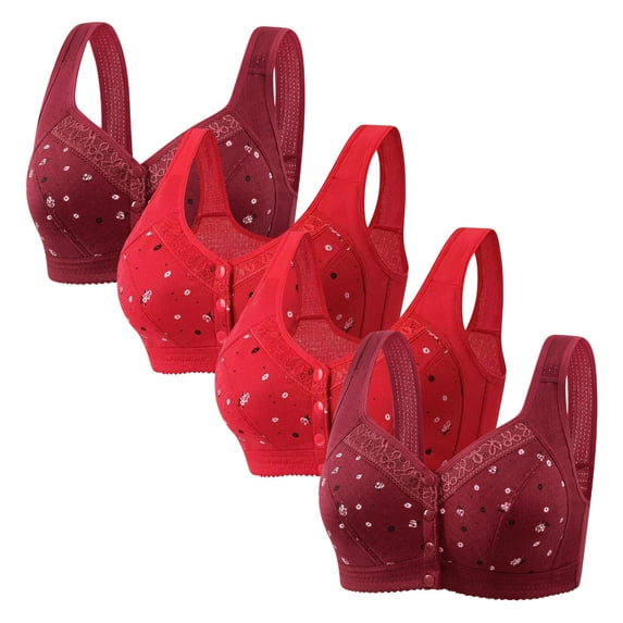 4 Pc Front Close Button Bra for Older Women Push Up Wire Free Daisy Bras Soft Comfy Full Coverage Bralettes Underwear Sport Bras for Women Push Up Bras for Women Pack