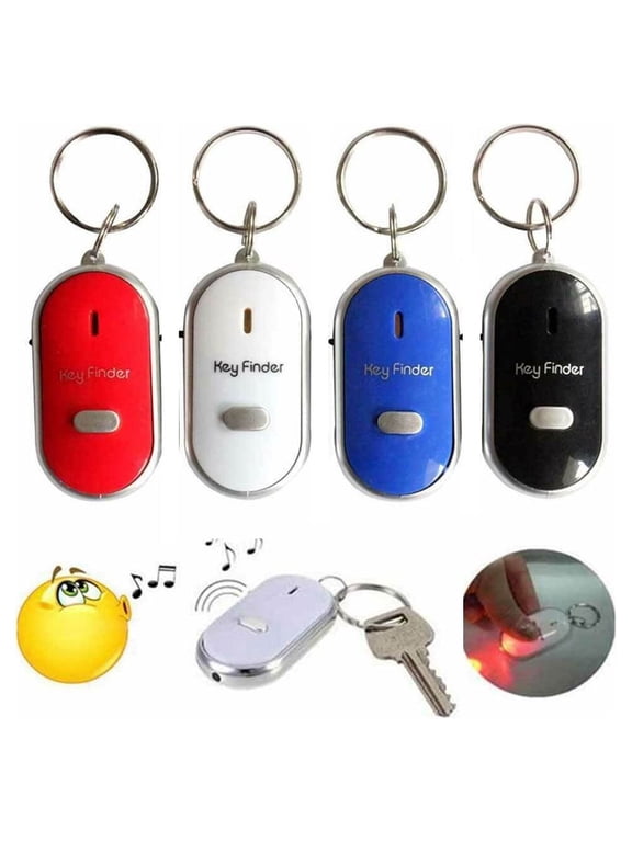 4 Pc Key Finder Locator Anti Lost Keys Keychain Tracker Whistle Sound LED Light