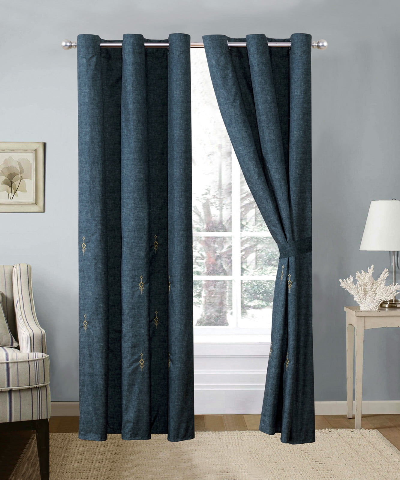 4-Pc Lozenge Diamond Arrow Ornament Embroidery Curtain Set Antique Navy  Blue Sheer Liner Drape - Walmart Business Supplies, image size:1333x1600