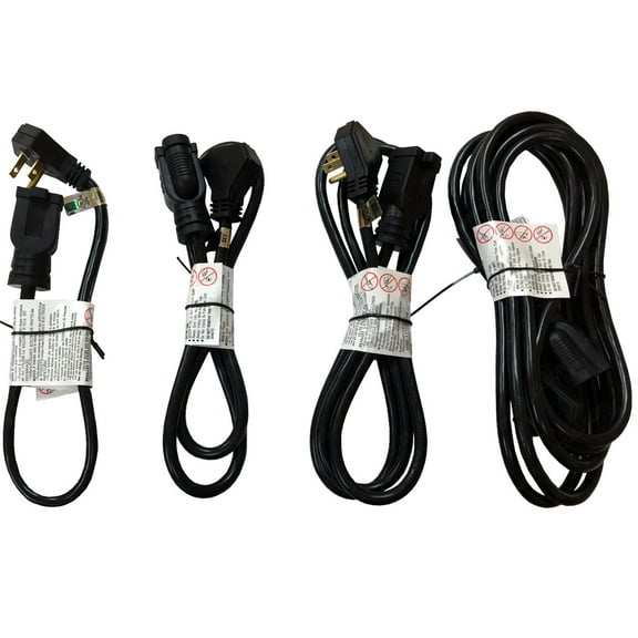 4 Pc Multi-Pack : Lengths: 1.5FT, 3FT, 5FT and 10 FT - Flat Plug Power Extension Cords - 3 Prong, 13amp, 125V, 1625 W