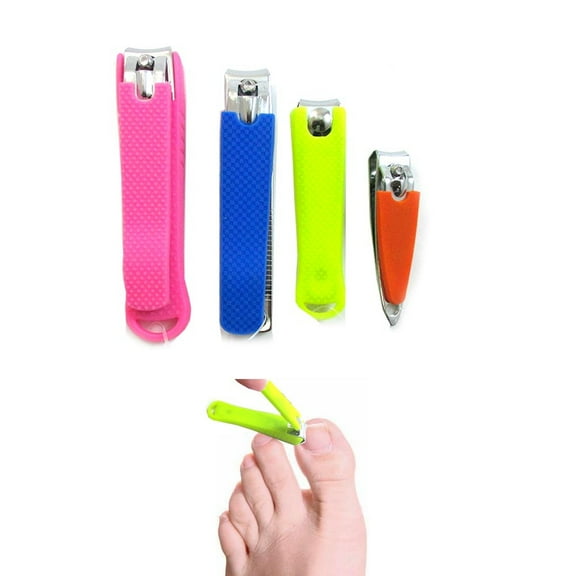 4 Pc Nail Clipper Set Women Manicure Pedi Rubber Grooming Cutter Trimmer Toenail