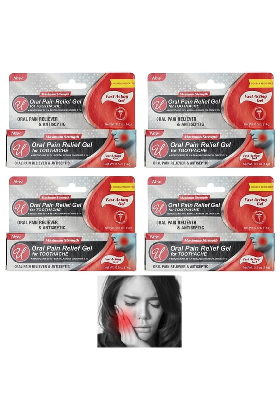 4 Pc Oral Pain Relief Gel Analgesic Maximum Strength Benzocaine 20% Toothache