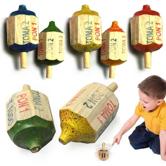 4pk Toma Todo Mexican Game 3in Pirinola Spinning Top Toy Wood Premium Artesania