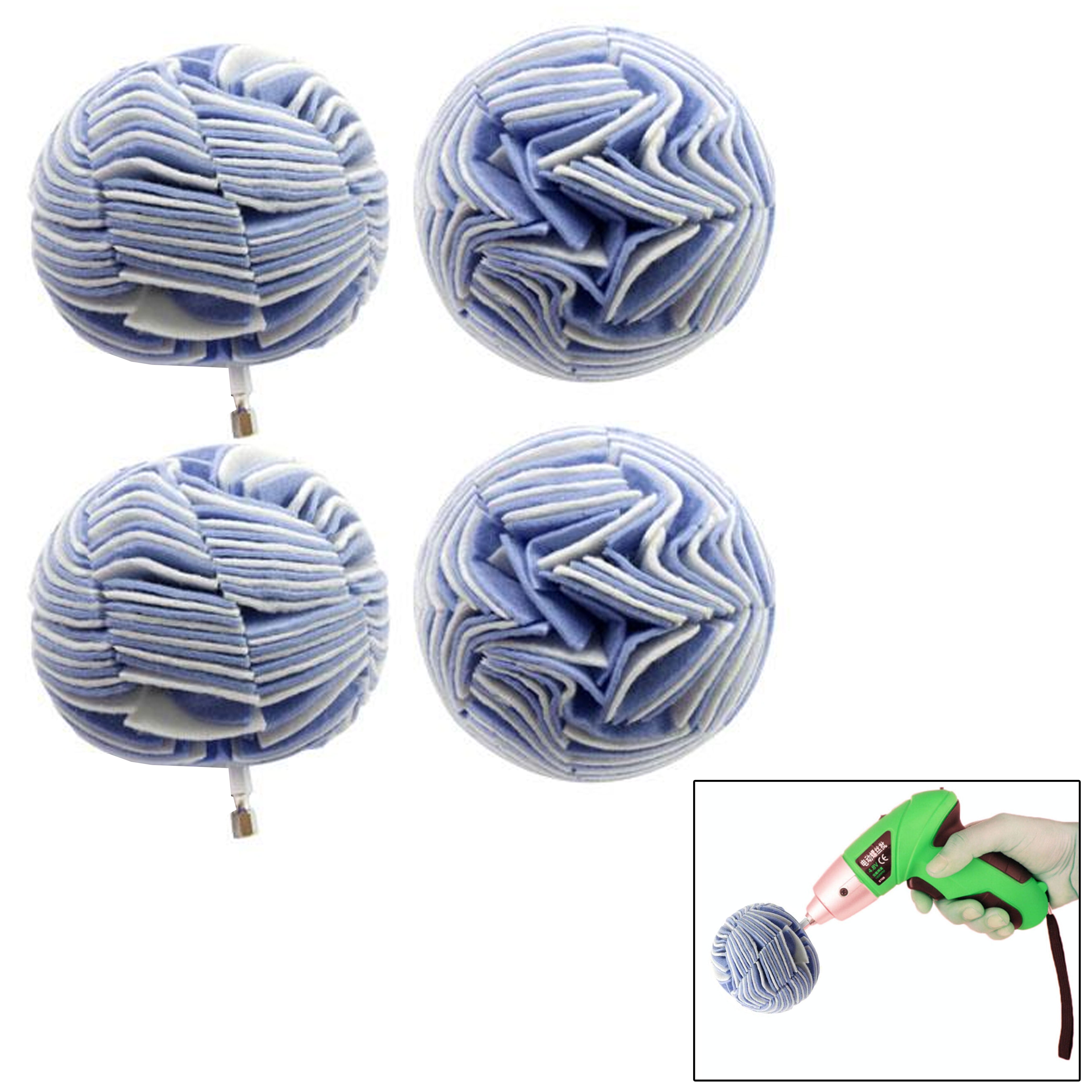 4 Pc Polishing Ball Power Drill Non Woven 4" Buffing Hex Shank Rotary