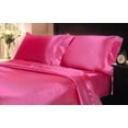 thumbnail image 1 of 4-Pc Poly Satin Bed Sheet Pillowcase Set 15 inch Deep Pocket Lingerie Silk-like Charmeuse Queen Hot Pink Fuchsia, 1 of 2