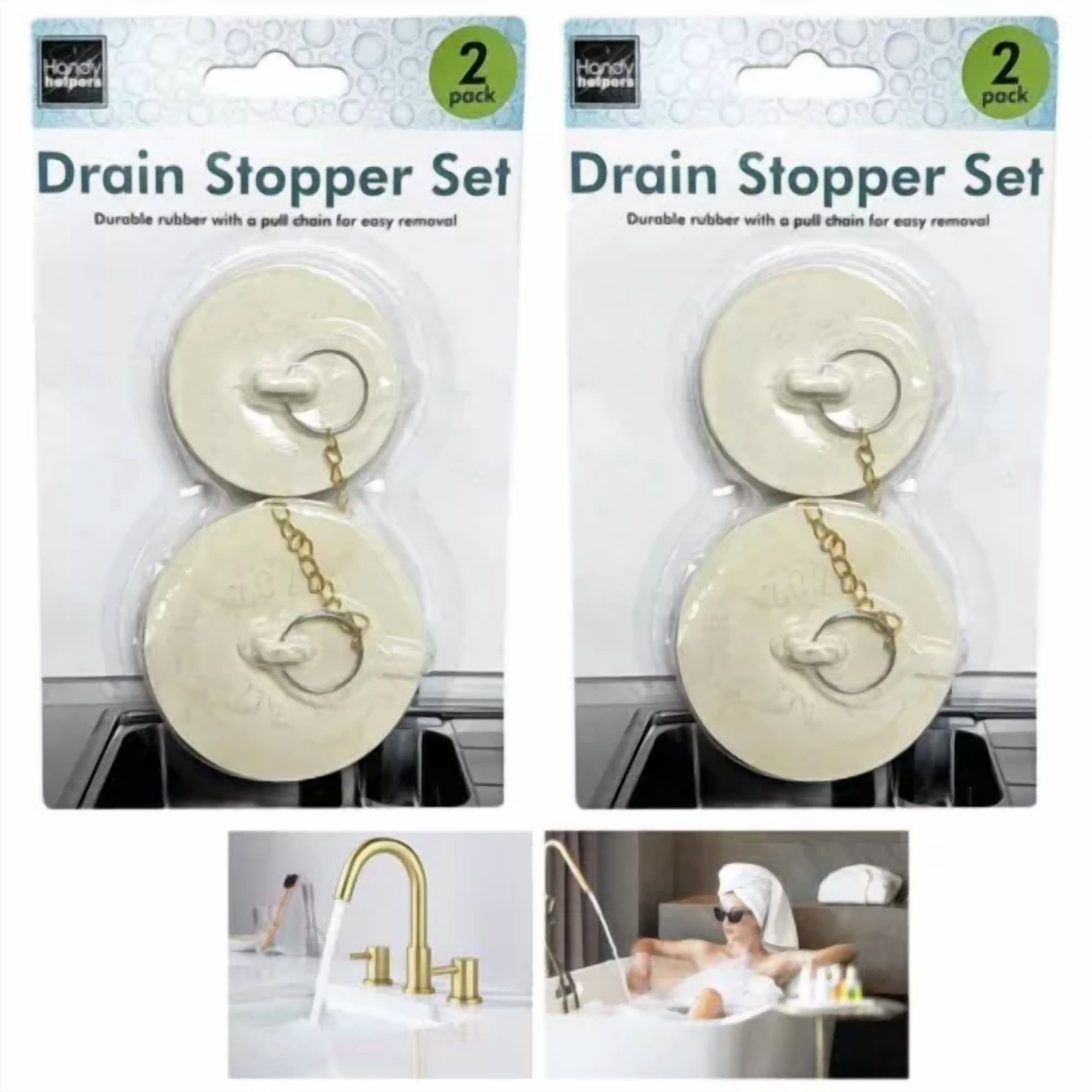 Tub Chain 4 Pc Rubber Drain Stoppers Chain Bathtub Tub Sink Kitchen Small Large ...