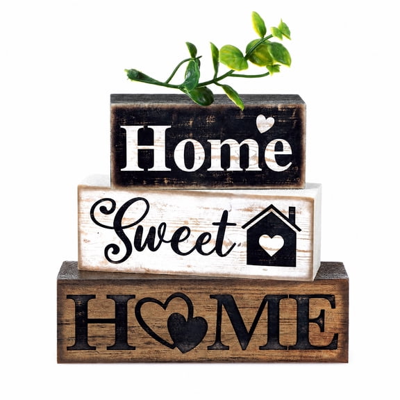4 Pcs Farmhouse Wooden Tiered Table Decor, Rustic Sweet Home Theme Stackable Blocks, Housewarming Gift