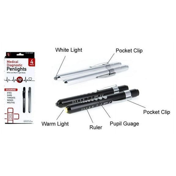 4 Pc Set-5.5" EMT Penlights With Pupil Gauge & Pocket Clip