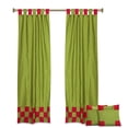 thumbnail image 1 of 4 Pc Set Indian Sari Curtains & Cushion Covers - Boho Tab Top  - Green 96", 1 of 5