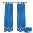 thumbnail image 1 of 4 Pc Set Indian Sari Curtains & Cushion Covers - Boho Tab Top  - Turquoise 96", 1 of 5
