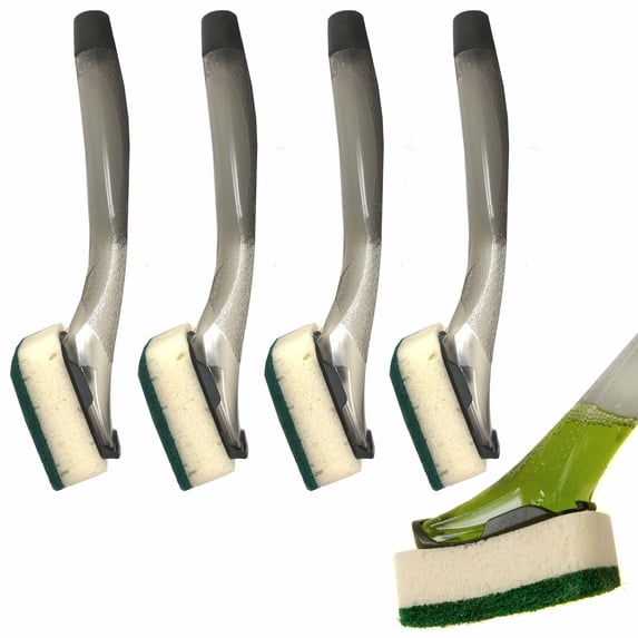 4 Pc Soap Dispenser Scrubber Sponge Brush Dish Wand Scrub Refill Wash Kitchen