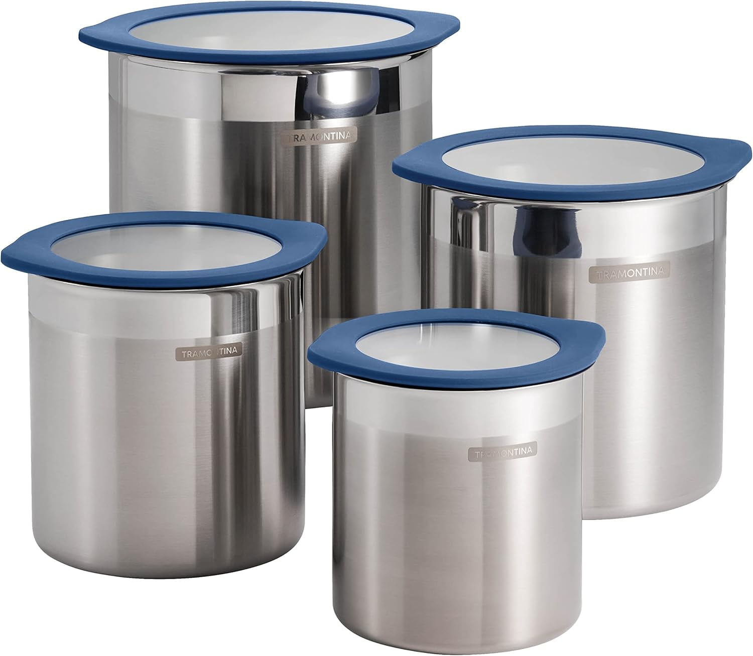 Blue Stainless Steel Airtight Kitchen Canister Set, 4 Pieces