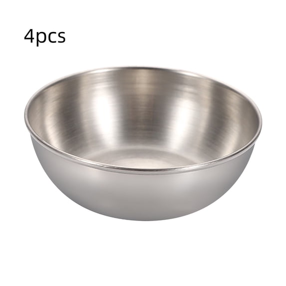 4 Pc Stainless Steel Dipping Bowls Set - Small Condiment Dishes for Sushi Sauce Soy Sauce Ketchup - Mini Appetizer Cups for Snacks Seasoning - Flat Bottom Serving Bowls for Kitchen Dining Home Party