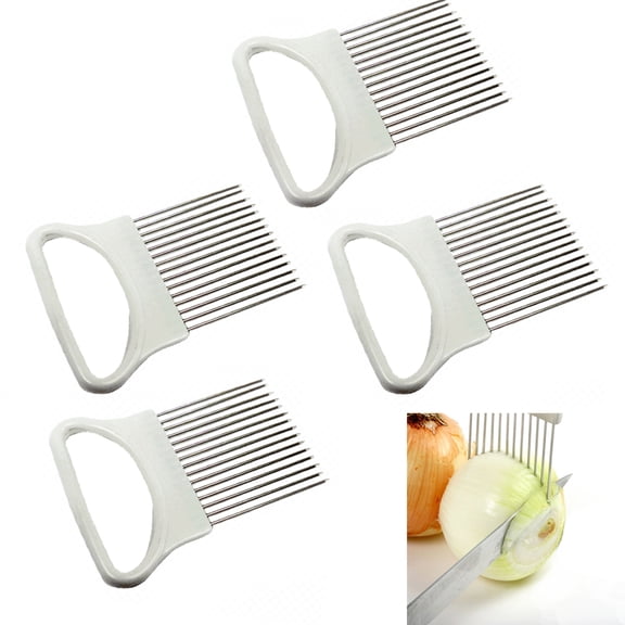 4 Pc Stainless Steel Onion Holder Cutter Slicer Vegetable Tomato Kitchen Gadget