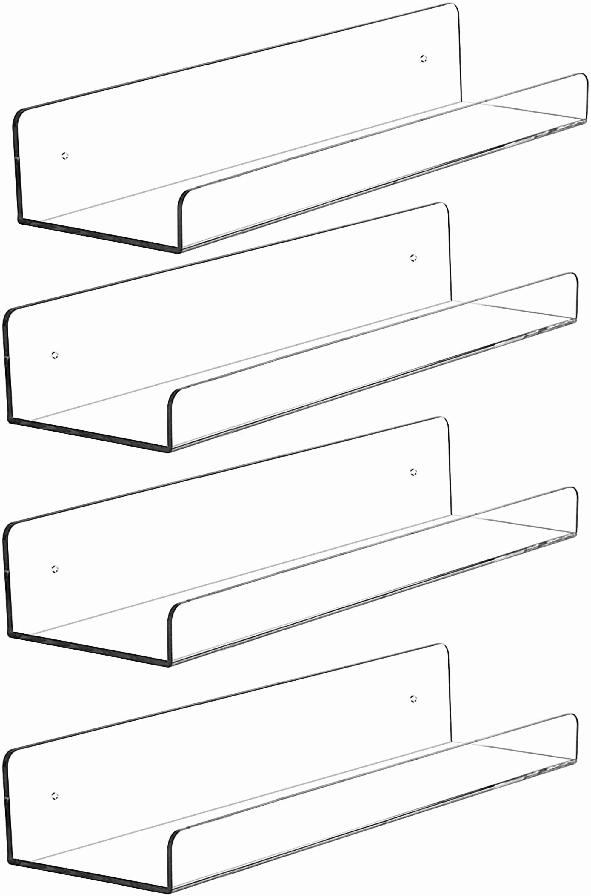 4 Pcak Clear Acrylic Shelves for Bedroom,Room,15 Inch Bathroom Wall Shelf & Organizer,Invisible Floating Storage Collectibles Perfume Shelf,Record,Funko Pop,Lego Display,Bookshelf