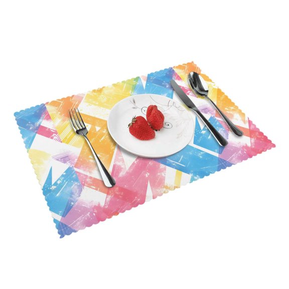 4 Pce Oil Proof And Heat Insulation Tray Mat 12x18in Western Dining Table Tablecloth Mat For Family Banquet Picnic In The Hotel Aliceblue Tie-Dye Background Rainbow Colors (2)