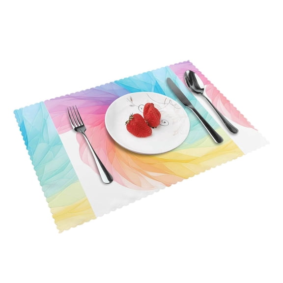 4 Pce Oil Proof And Heat Insulation Tray Mat 12x18in Western Dining Table Tablecloth Mat For Family Banquet Picnic In The Hotel Darkmagenta Tie-Dye Background Rainbow Colors (3)