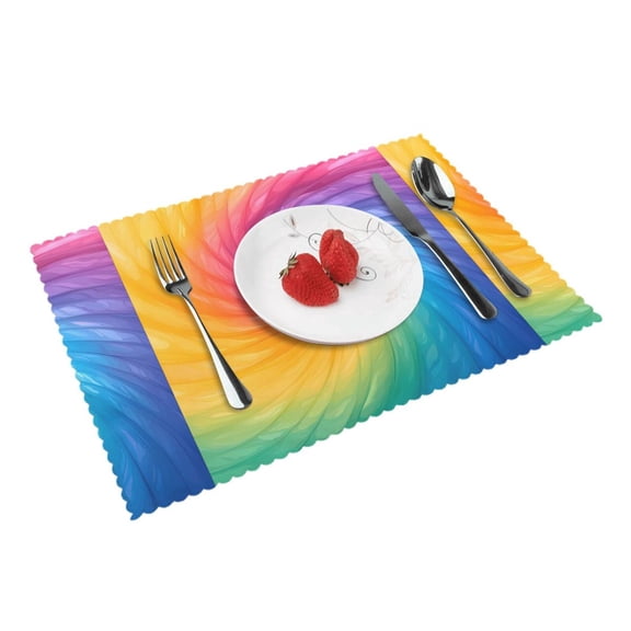 4 Pce Oil Proof And Heat Insulation Tray Mat 12x18in Western Dining Table Tablecloth Mat For Family Banquet Picnic In The Hotel Darkorchid Tie Dye Background Rainbow Colors (2)