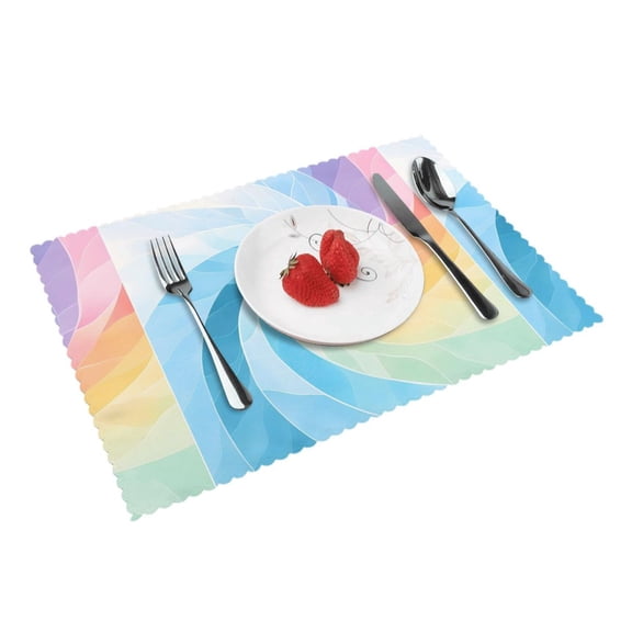 4 Pce Oil Proof And Heat Insulation Tray Mat 12x18in Western Dining Table Tablecloth Mat For Family Banquet Picnic Turquoise Tie Dye Background Rainbow Colors_4