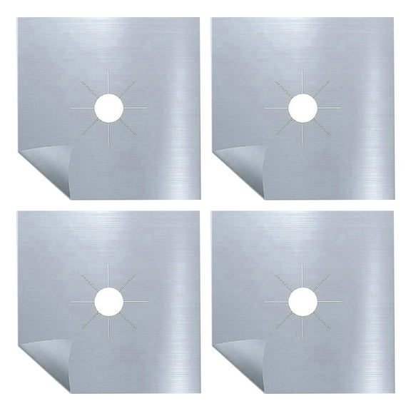 4 Pcs 0.12mm Pratical Stove Burner Covers Heat Resistant Gas Range Protector PTFE Reusable Hob Stovetop Liners Clean Mat Pad (Silver)