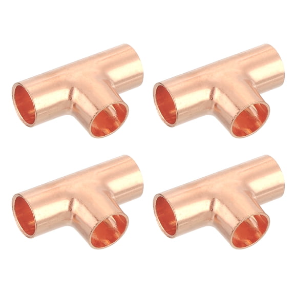 4 Pcs 0.39 inch Tee Copper Fitting Tee Shaped Fittings Connector with Sweat Solder, 31.5x30mm