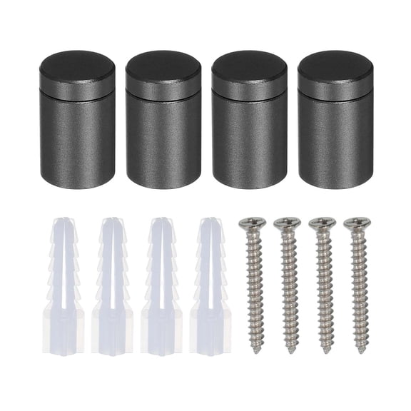 4 Pcs 0.59" x 0.8"Standoff Screws Aluminum Alloy Wall Mount Sign Mounting Hardware Kit with 4pcs Screws for Hanging Acrylic Glass Signs, Black