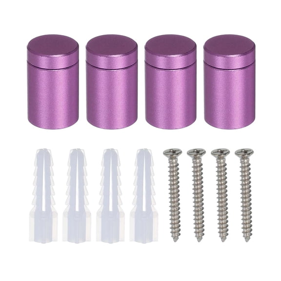 4 Pcs 0.59" x 0.8"Standoff Screws Aluminum Alloy Wall Mount Sign Mounting Hardware Kit with 4pcs Screws for Hanging Acrylic Glass Signs, Purple