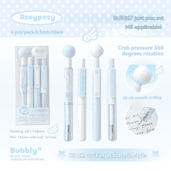 4 Pcs 0.5mm Black Ink Pens Fine Point Smooth Writing Pens, Cute Series Clip Retractable Pens for Journaling Note Taking