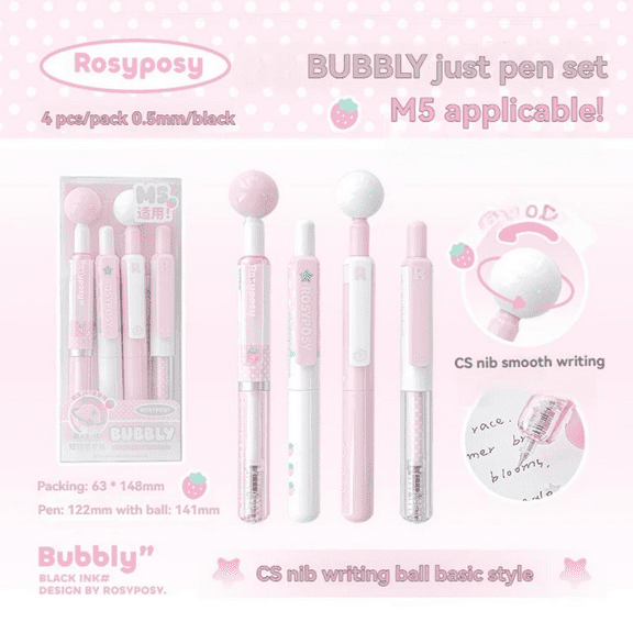 4 Pcs 0.5mm Black Ink Pens Fine Point Smooth Writing Pens, Cute Series Clip Retractable Pens for Journaling Note Taking