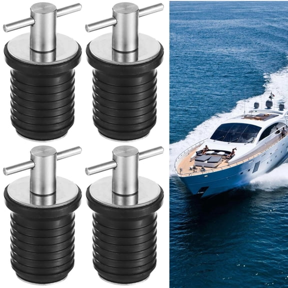 4 Pcs 0.93 inch Boat Drain Plug, Long-Lasting T Handle Precision Stainless Steel Marine Rubber Drain Plugs for Sealing Kayaks, Canoes, Yachts, Fishing Boats, Bilge Transom