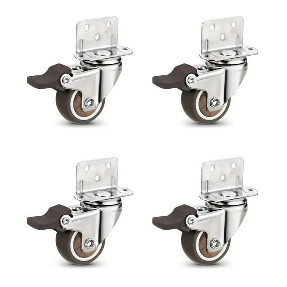 4 Pcs 1/1.25/1.5/2 inch L-Shaped Side Mount Caster Wheels Small Rubber Furniture Castors Swivel Cartwheels for Trolley Cabinet
