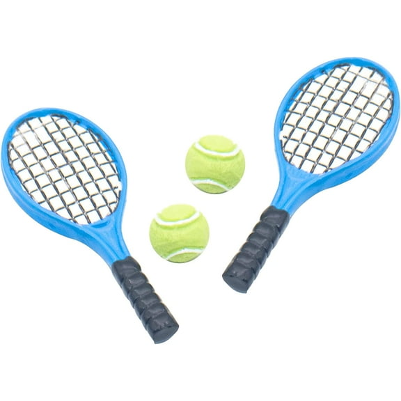 4 Pcs 1:12 Miniature Dollhouse Sports Tennis Racket and Ball Set Dollhouse Decoration Accessories