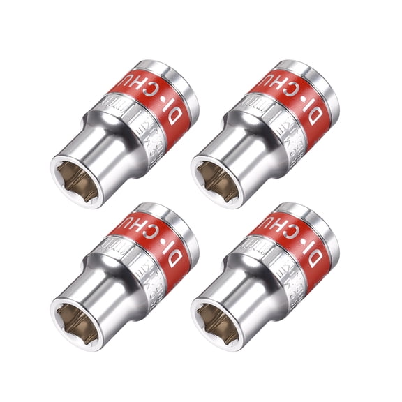 4 Pcs 1/2-Inch Drive by 11mm Shallow Socket w Red Band, Cr-V, 6-Point, Metric