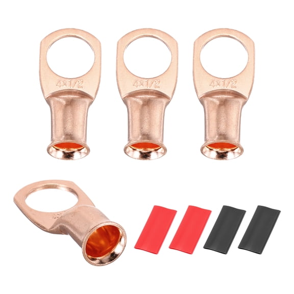 4 Pcs 1/2" Stud 4Awg Battery Cable End with 4 pcs 3:1 Heat Shrink