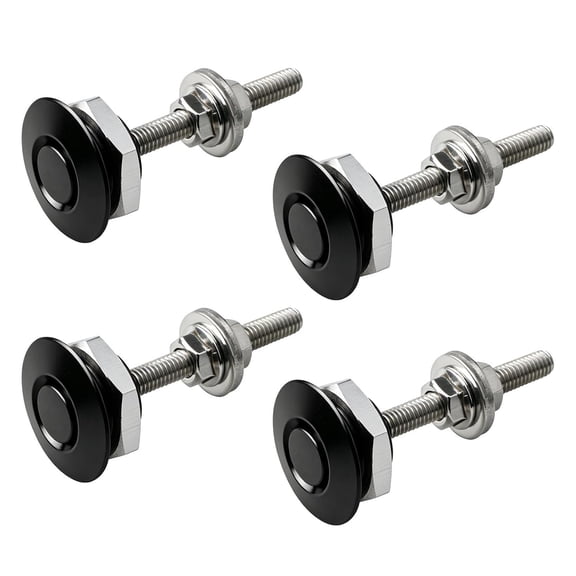4 Pcs 1.25 Inch Universal Quick Release Car Hood Pins, Stainless Steel & Aluminum Alloy Push Button Latch for Bumper and License Plate - Black