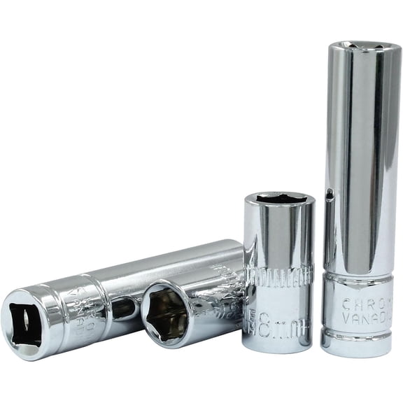 4 Pcs 1/4 Inch Drive 8mm Shallow & Deep Socket Set, 6 Point Chrome Vanadium Steel Metric Sockets, Mirror Finish