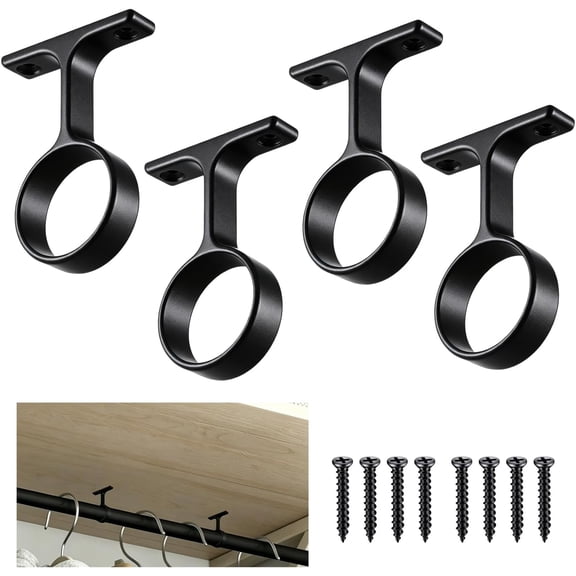 4 Pcs 1-5/16 Inch Diameter Round Wardrobe Closet Rod Suspended Center Support with Installation Screws Curtain Ceiling Mount Bracket for Home